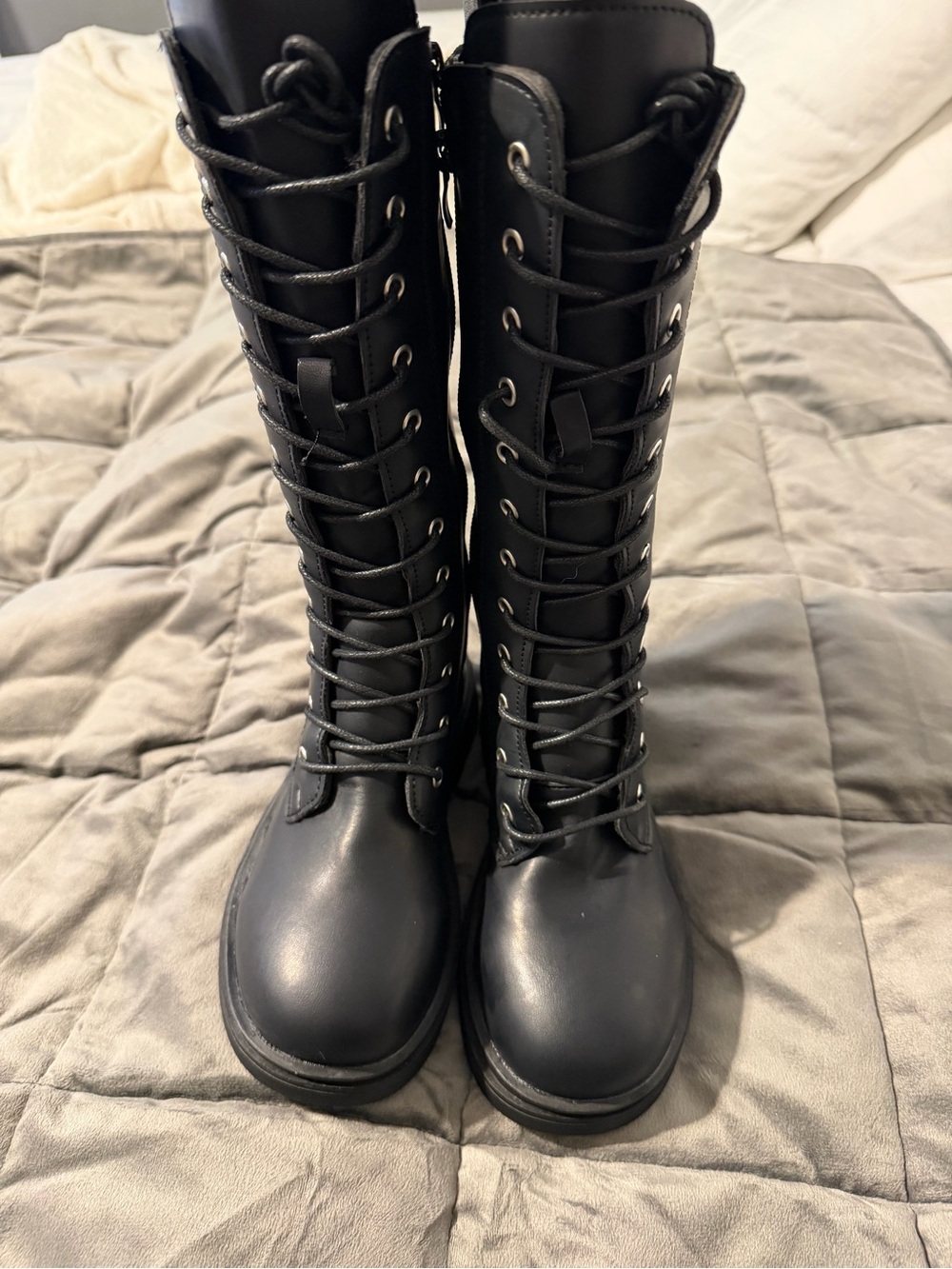 Tall Lace-Up Girls Boots in Black